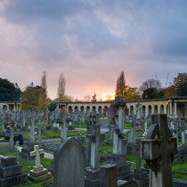 Brompton Cemetery's Great Circle at sunset